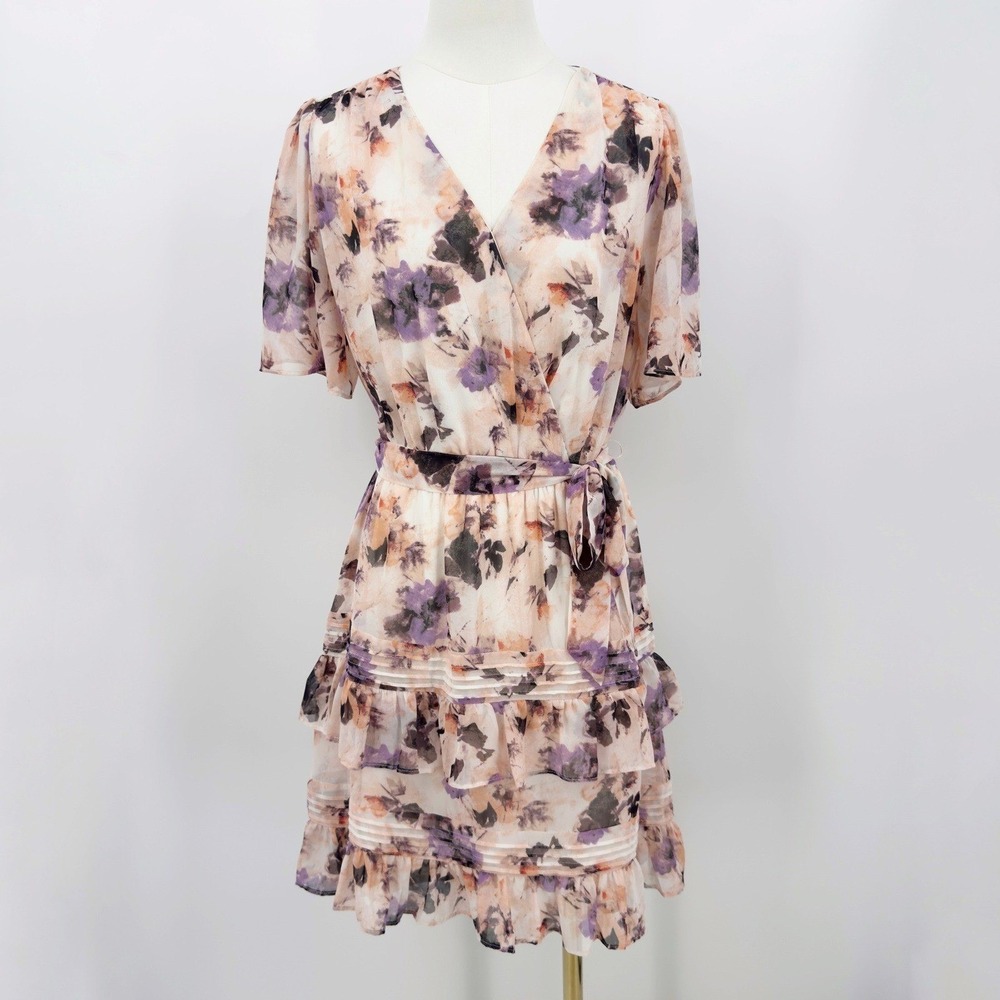 Simply Vera Vera Wang Floral Mini‎ Dress Ruffle Tiered M Cottagecore Whimsigoth